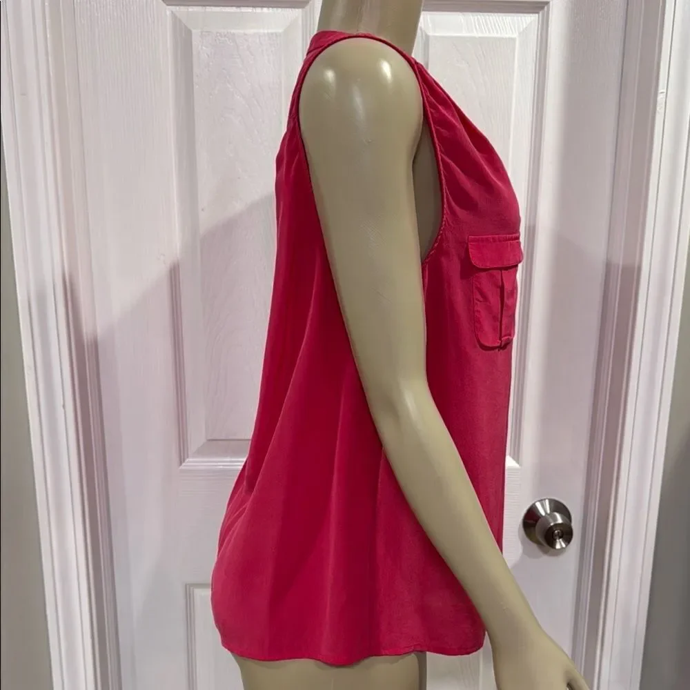 JOIE CARIDAD SPLIT NECK SILK TOP. LIPSTICK RED.